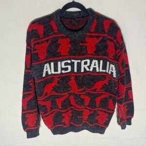 Vintage Dun Blue Grey Red Australia Koala Bear Boomerang Crew Neck Sweater S